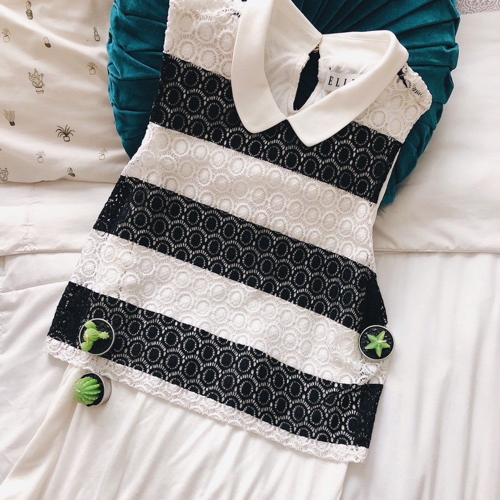 Elle - Black and White Lace Tank Top